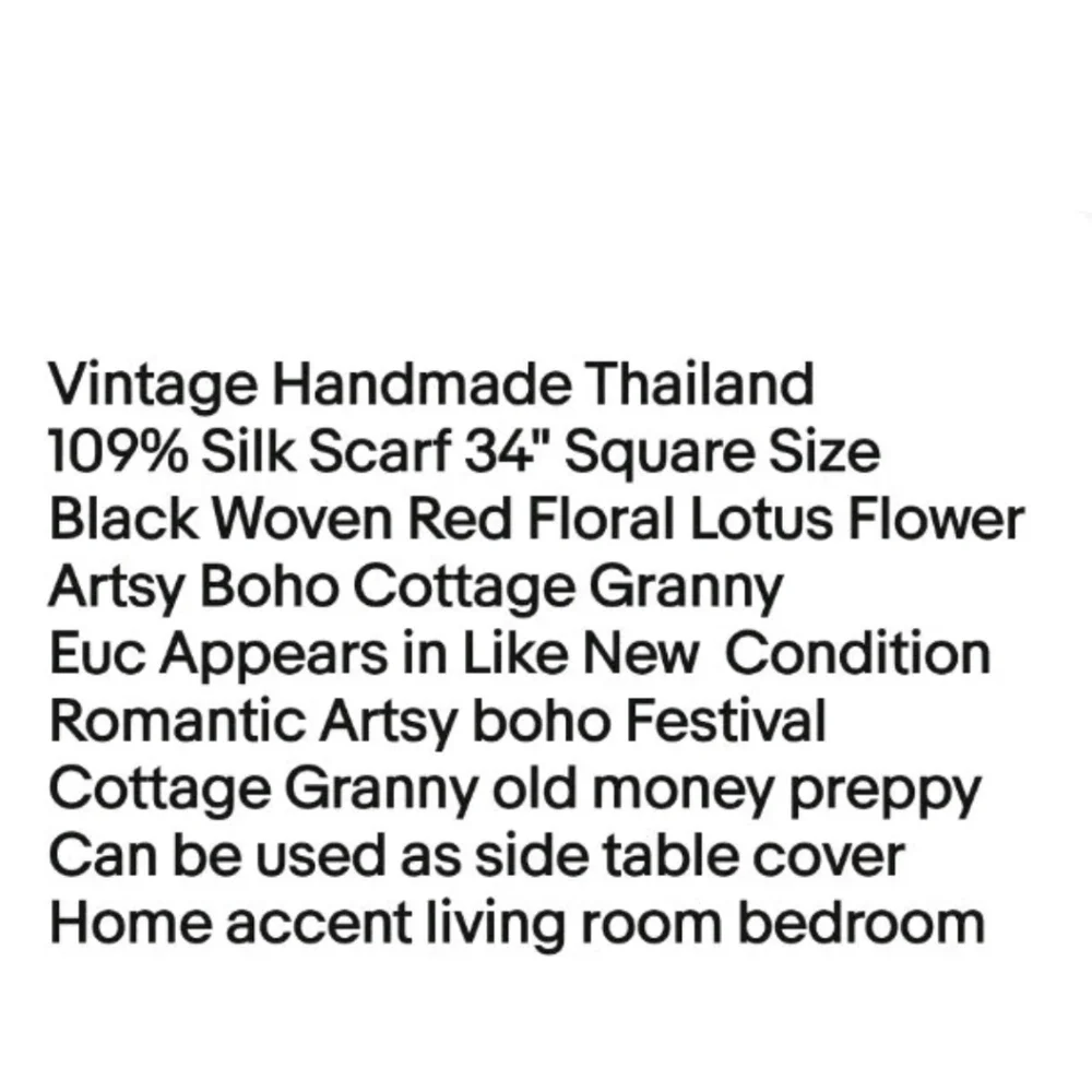 VTG Handmade Thailand Silk Scarf Black Red Lotus Artsy Boho Cottage Granny 34
